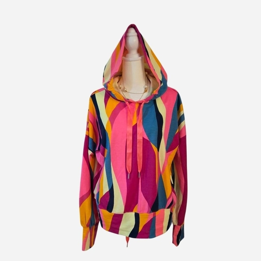 TEK Gear Vibrant Multicolor Abstract Print Hoodie Women Size Large